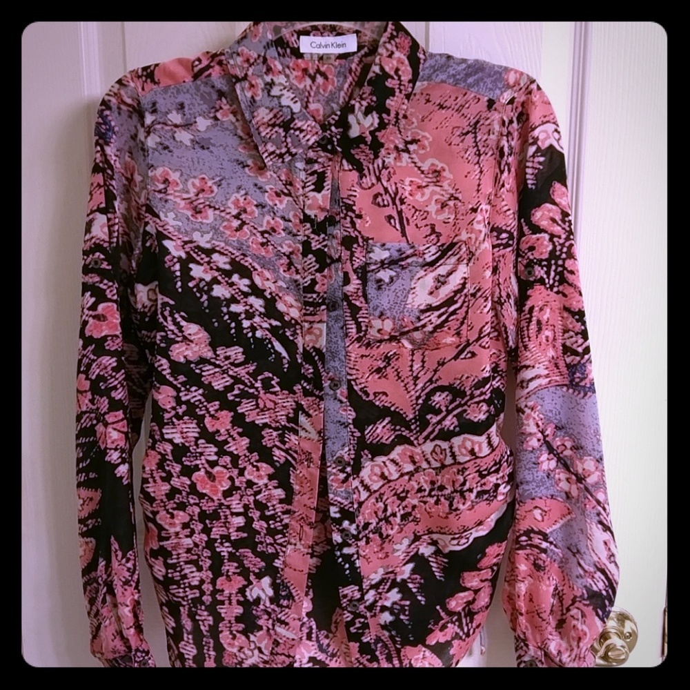 Calvin Klein watercolor blouse sz XS EUC